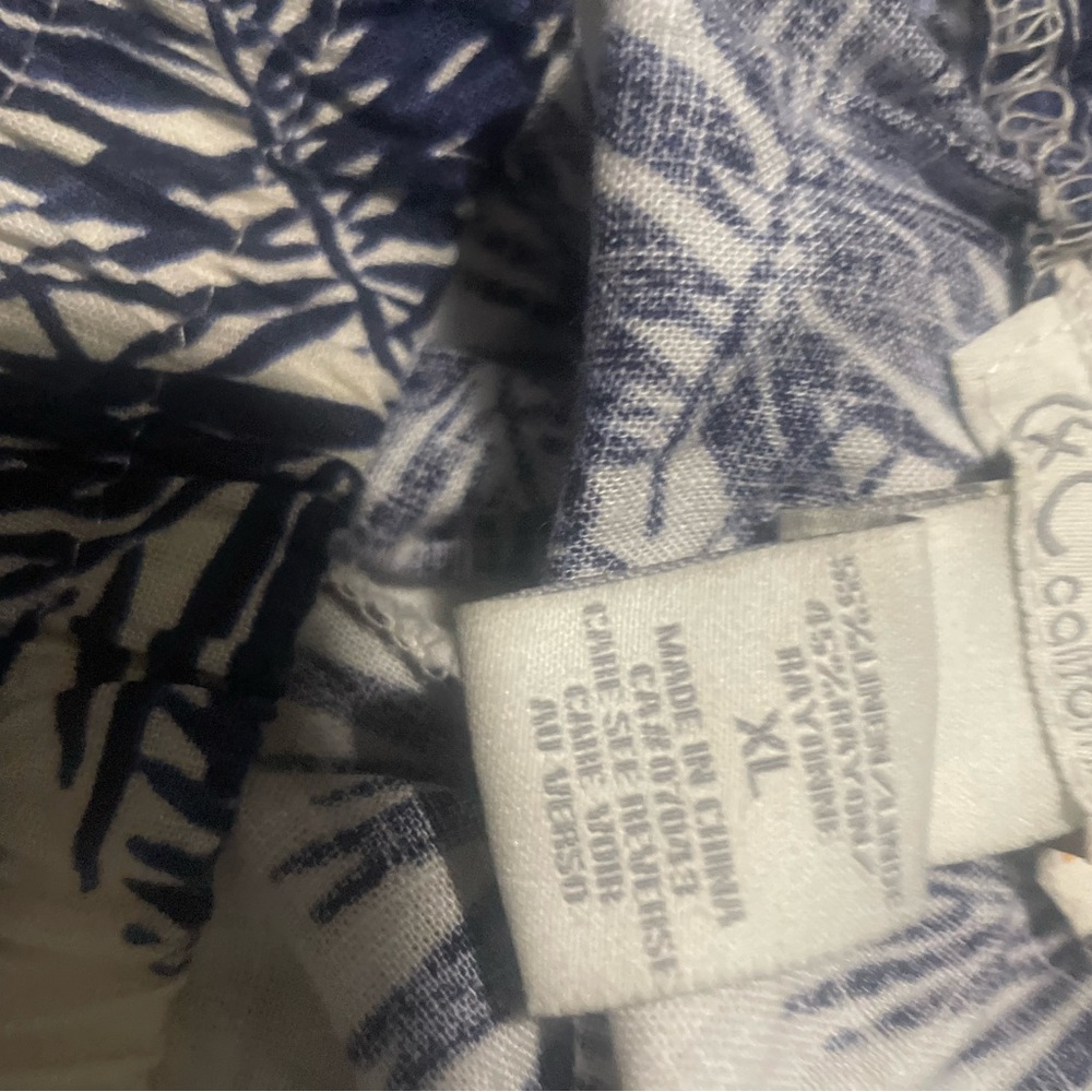 Navy and Cream Palm Print Pants Linen Pants - Picture 3 of 4